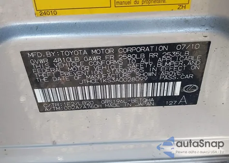 2010 Lexus Gs 350 z USA, uszkodzony, nr VIN JTHCE1KS3A0028099